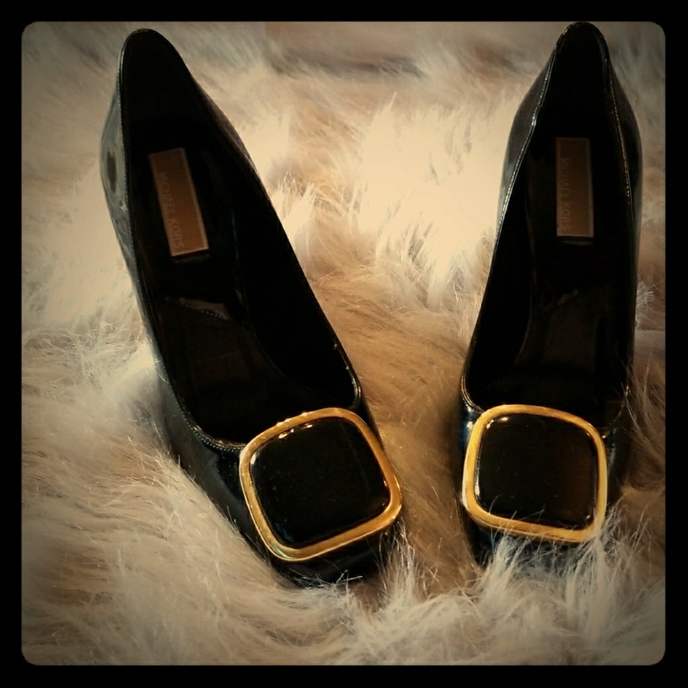 Michael Kors Black Heels with Gold Buckle